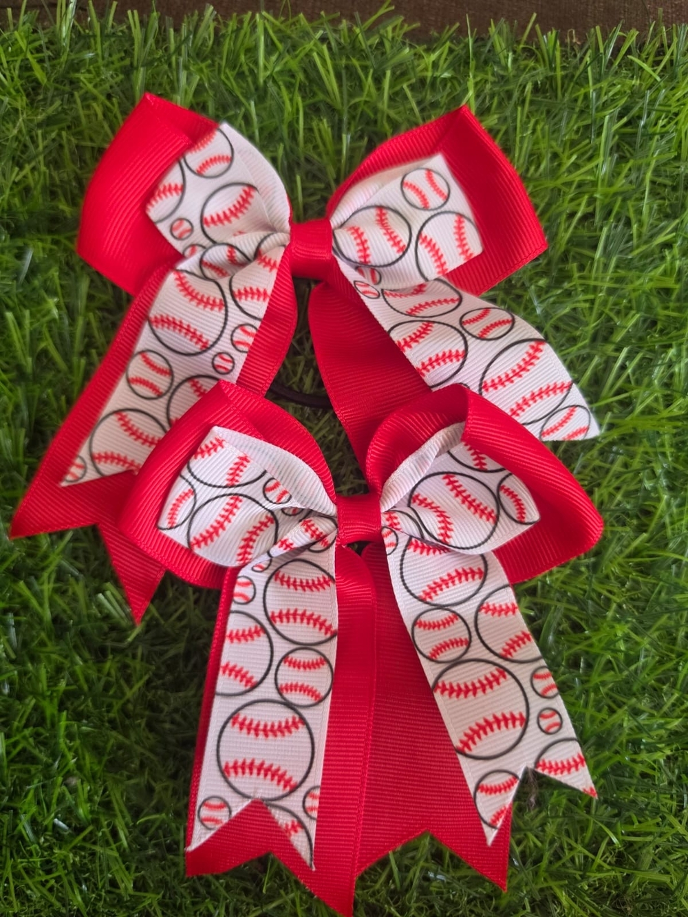 Red Baseball Print Hair Bows for Kids